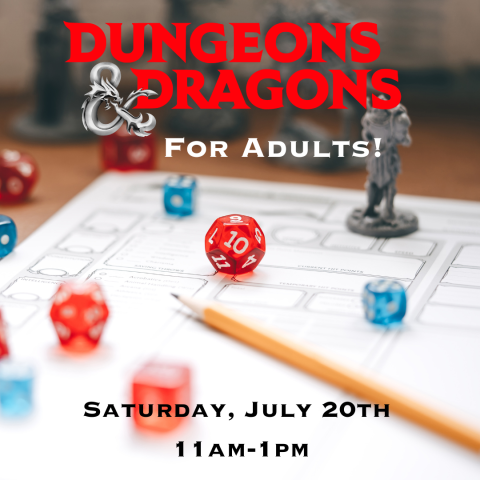 The Dungeons and Dragons logo and a picture of a game sheet and dice.