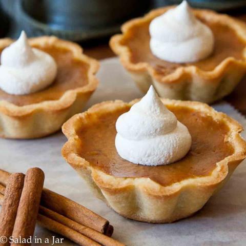 A picture of mini pumpkin pie tartlets.