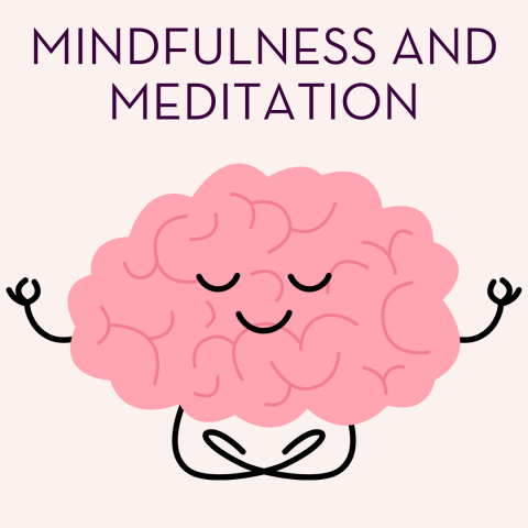 An illustration of a cartoon brain sitting in a meditation pose