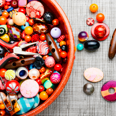 Colorful beads in a bowl
