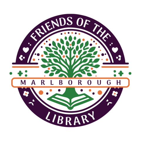 friends of the marlborough public library. A book with a tree growing out of it