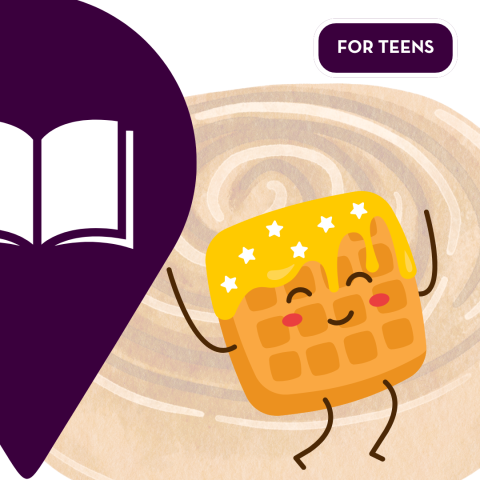 An illustration of a waffle cheering.