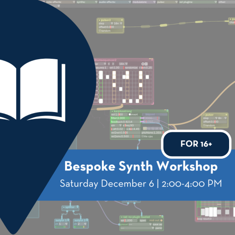 A workshop on the free software modular synthesizer Bespoke will be given at the Marlborough Public Library on Saturday December 6 at 2:00 PM, in Meeting Room 2. 