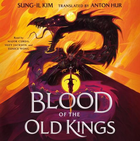 Cover of Blood of the Old Kings.  A figure stands with a glowing sword in front of a many-eyed dragon backdropped by flame.