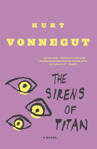 Cover of The Sirens of Titan.  Three doodled eyes with yellow irises are next to the title set against a lavender background.