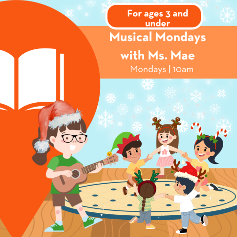 Ms. Mae singing to children all dressed up in christmas hats 