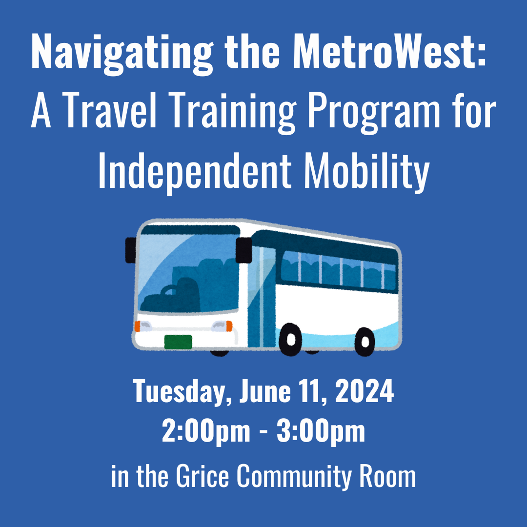 A graphic that includes the title of the program, a cartoon illustration of a bus, and the logos for the MWRTA and the MPL.