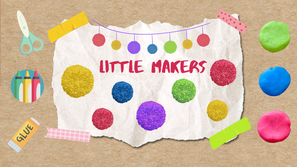 Little Makers. Playful art supplies and a collaged background