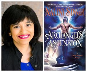 A picture of author Nalini Singh and the cover of her next book, Archangel's Ascension. 