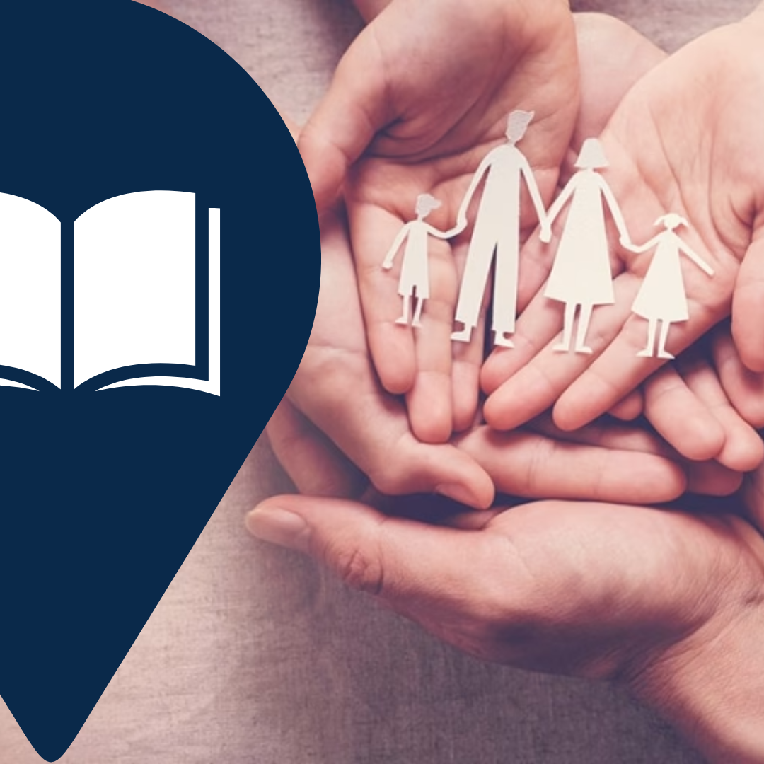 A picture of hands cupping a paper cutout of a family 