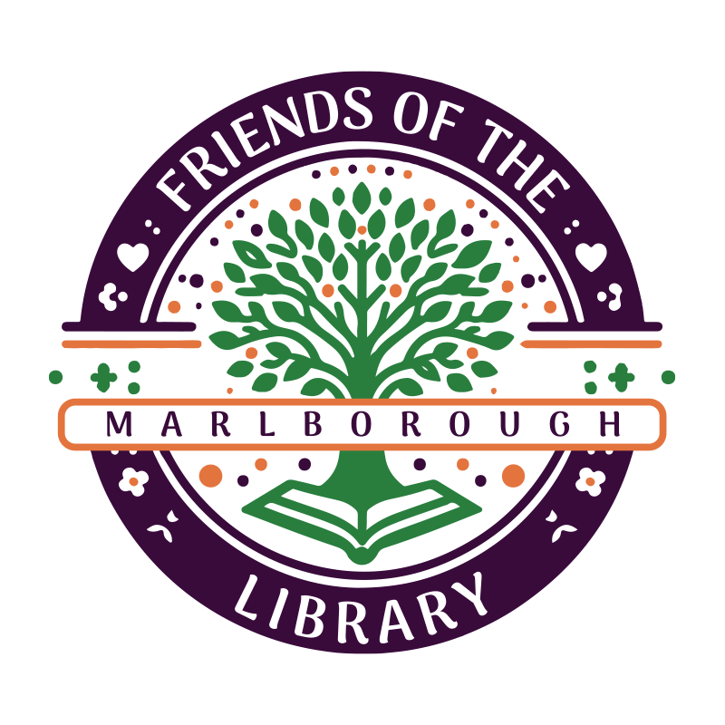 friends of the marlborough public library. A book with a tree growing out of it