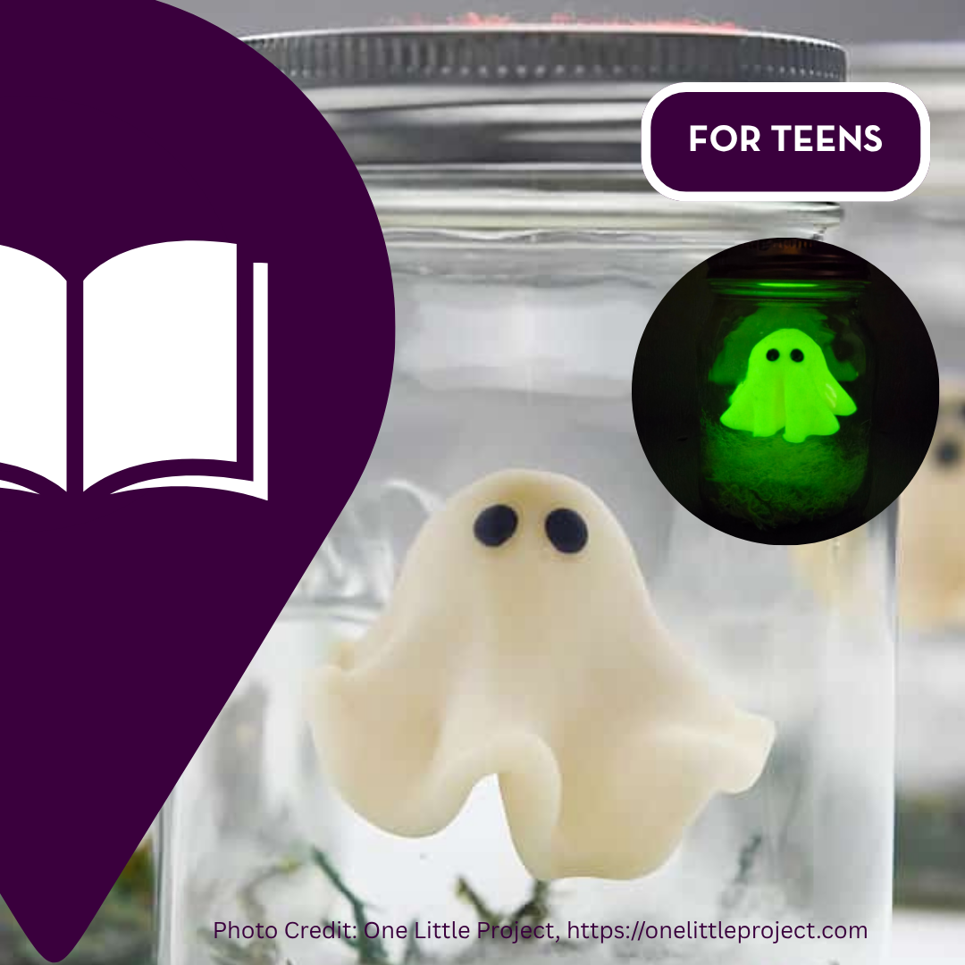 A photograph of a clay ghost. Photo credit to One Little Project.